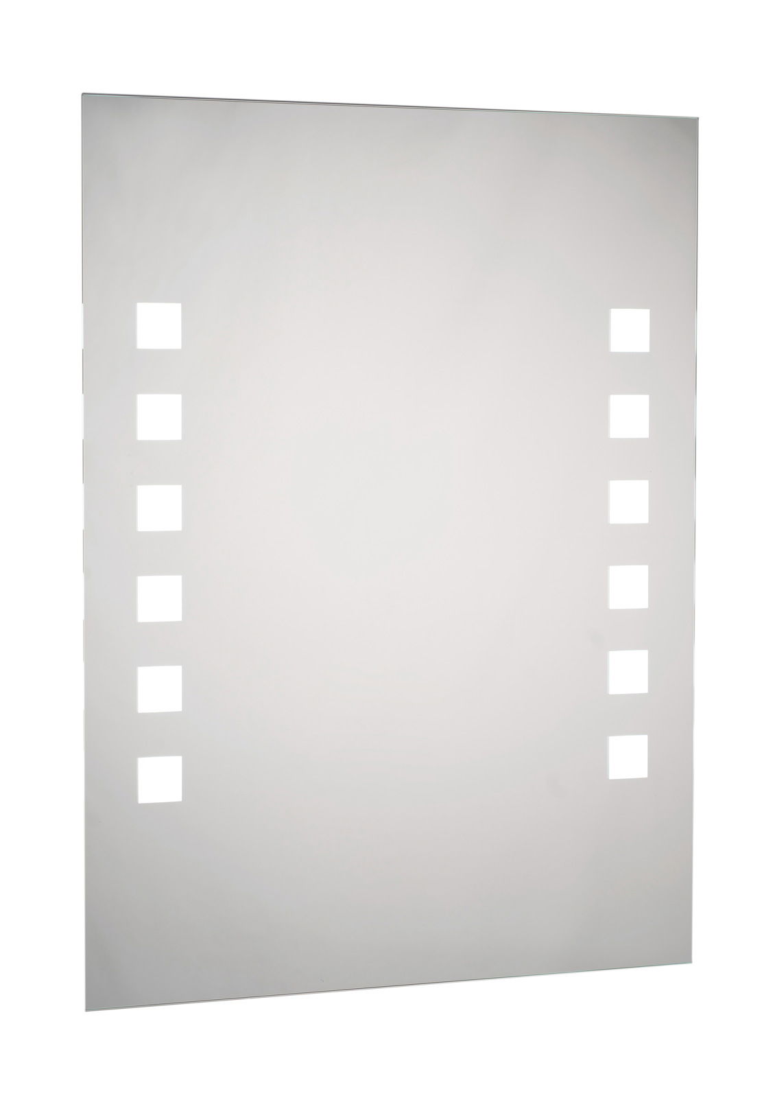 LED-Spiegel mit quadratischen Lichtelementen an den Seiten, Frontalansicht