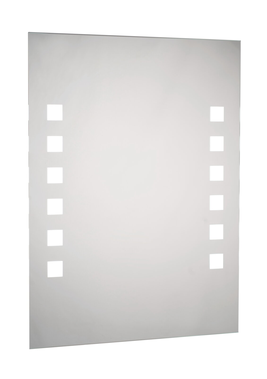 LED-Spiegel mit quadratischen Lichtelementen an den Seiten, Frontalansicht