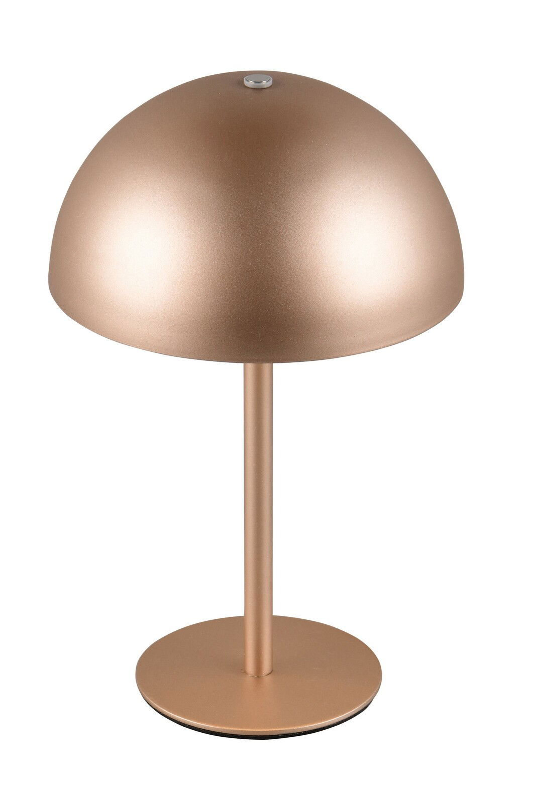 Elegante Akku-Tischleuchte in Kupferoptik, seitliche Perspektive