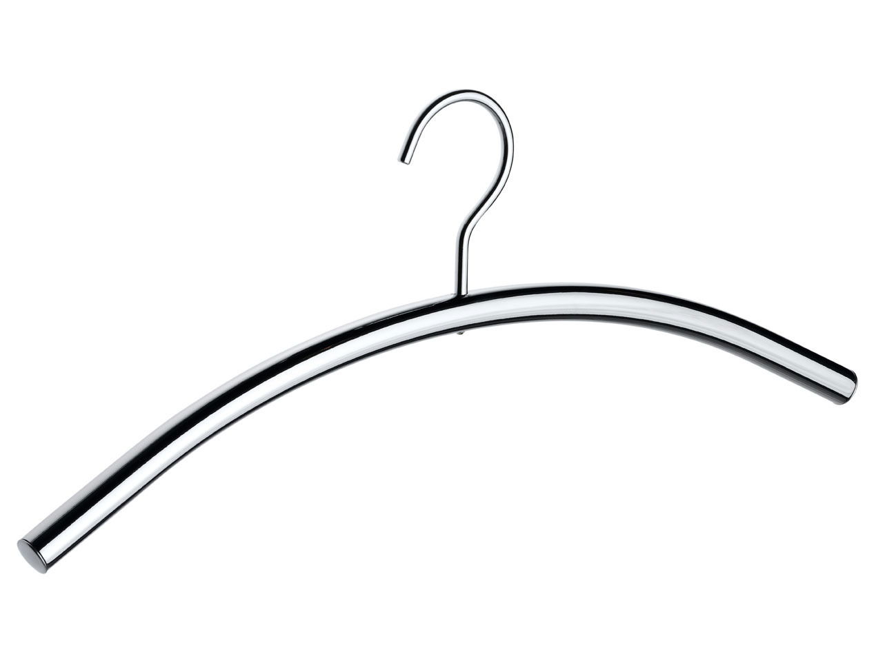 Moderner, glänzender Kleiderbügel aus Metall in seitlicher Perspektive
