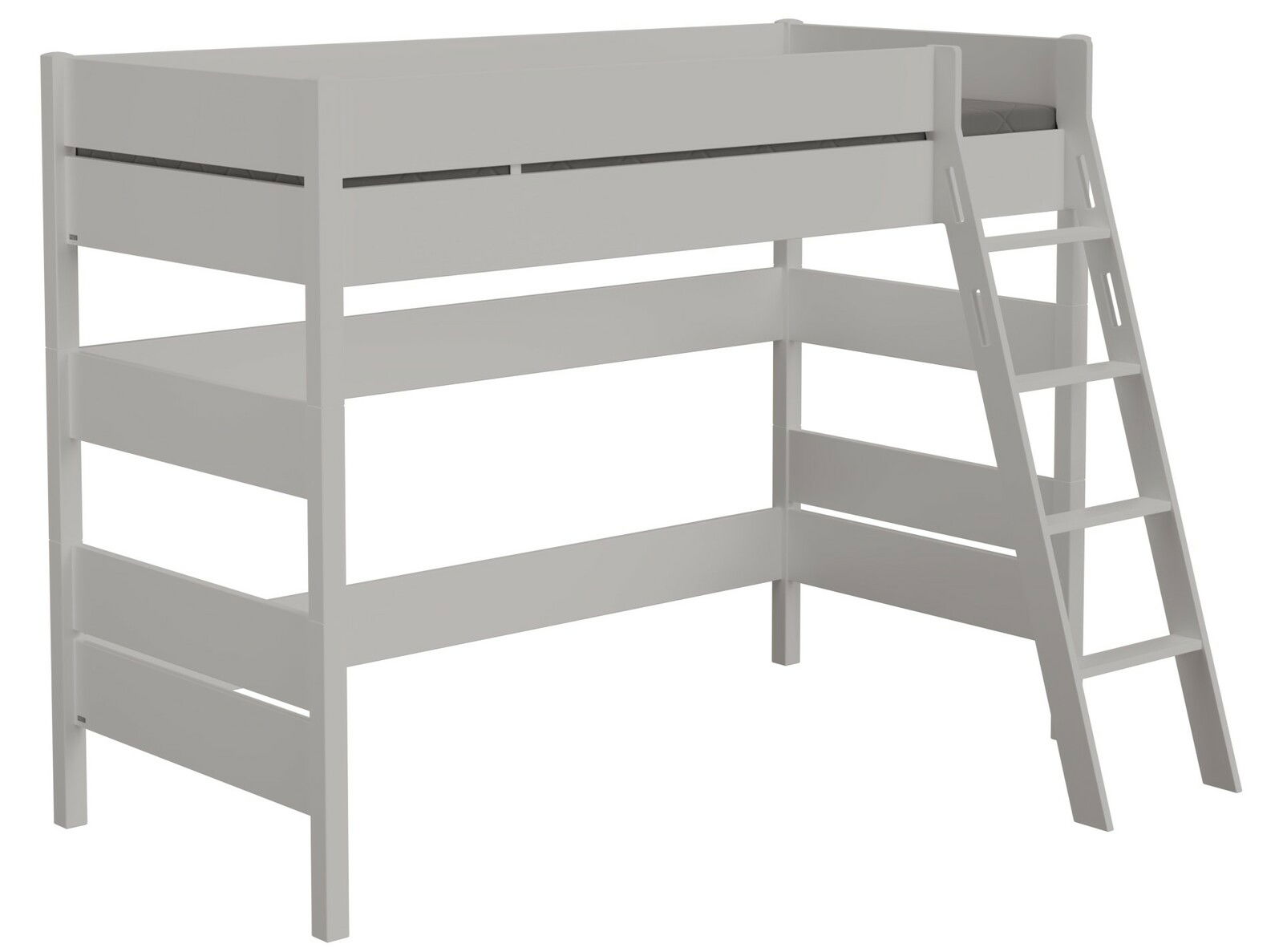 Weißes Spielbett mit Leiter, seitliche Perspektive