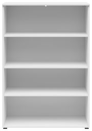 Weißes Regal mit vier Ebenen, frontal betrachtet