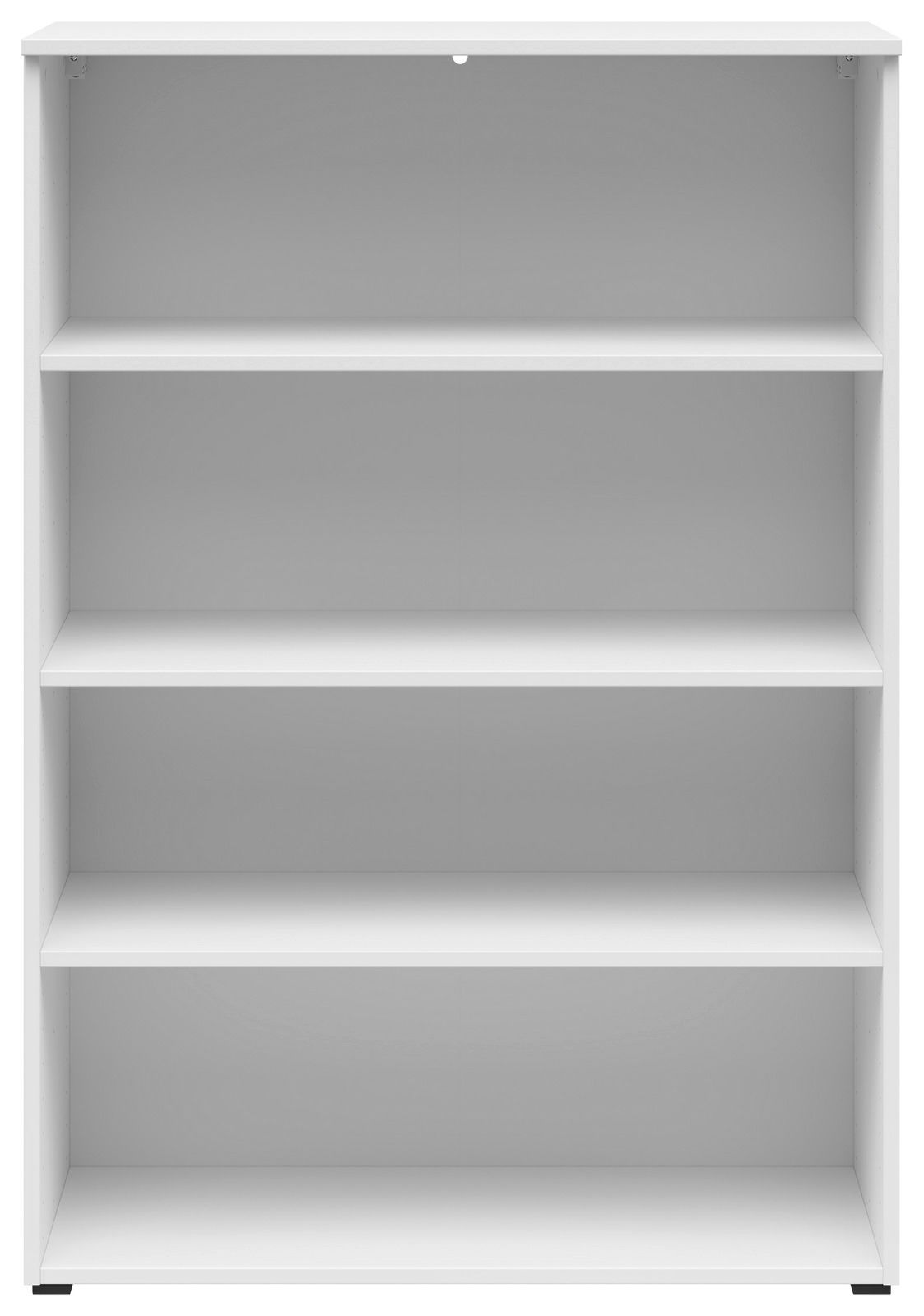 Weißes Regal mit vier Ebenen, frontal betrachtet