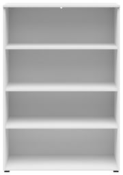 Weißes Regal mit vier Ebenen, frontal betrachtet