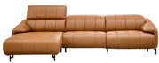 Bruine leren bank met chaise longue, vooraanzicht