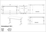 Höhenverstellbarer Schreibtisch 7911, Breite 160 cm, Tiefe 80 cm, Höhe 68-91 cm, Seitenansicht und Frontansicht