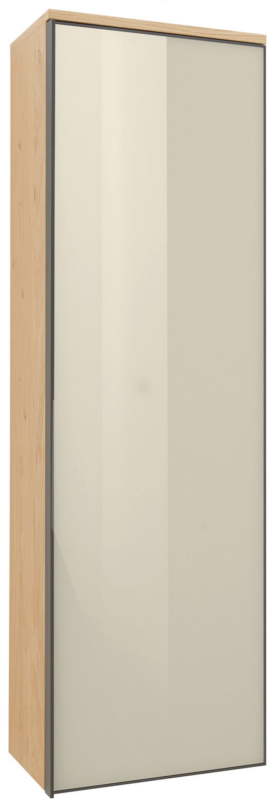 Dieter Knoll Hangende kledingkast rechts. ATINA Moderner Hängegarderobenschrank mit Holzseiten und glatter, cremefarbener Frontansicht.
