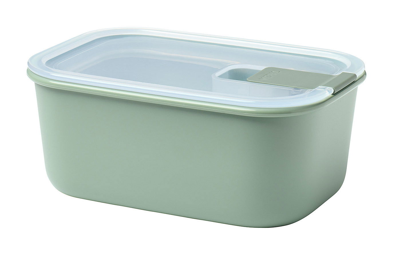 Frischhaltedose Easyclip 700 ml in seitlicher Perspektive, grün mit transparentem Deckel