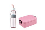 Lunch-Set 2-teilig in nordic pink, bestehend aus einer Trinkflasche und einer Brotdose, seitliche Ansicht