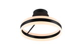 Moderne Deckenleuchte mit schwarzem und weißem Ringdesign, von unten betrachtet.