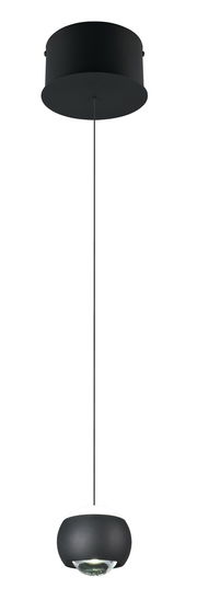 Moderne schwarze Pendelleuchte mit kugelförmigem Lampenschirm, seitliche Perspektive
