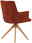 Roter Sessel mit Holzbeinen, seitliche Perspektive