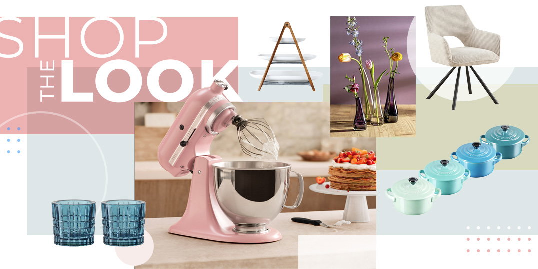 Kleurrijke collage met diverse producten voor de keuken en het huishouden.