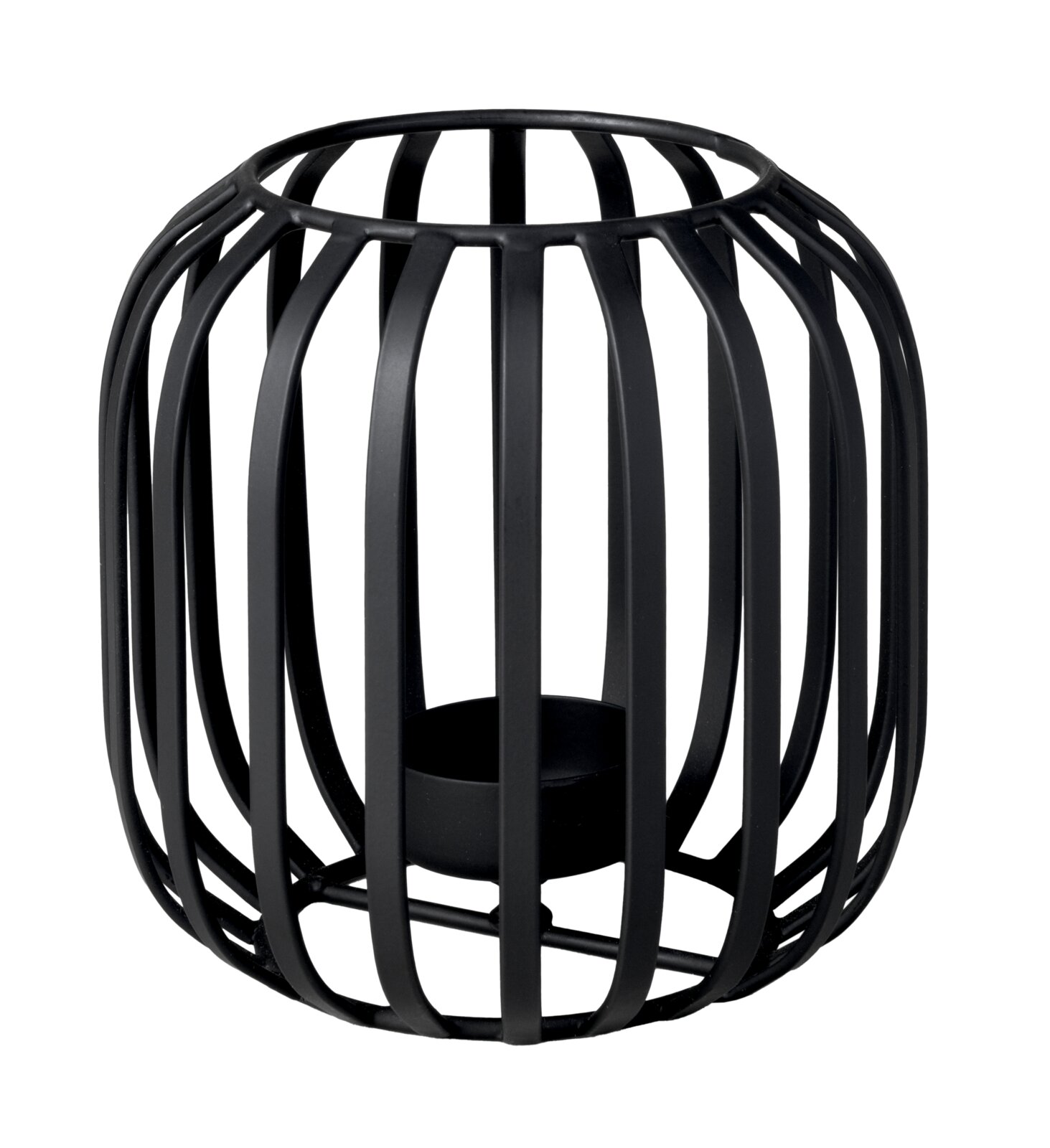 Villeroy & Boch Windlicht Schwarze, bauchig geformte Metalllaterne mit offenem Streben-Design und Kerzenhalter, freigestellt in leichter Perspektive von vorn und oben