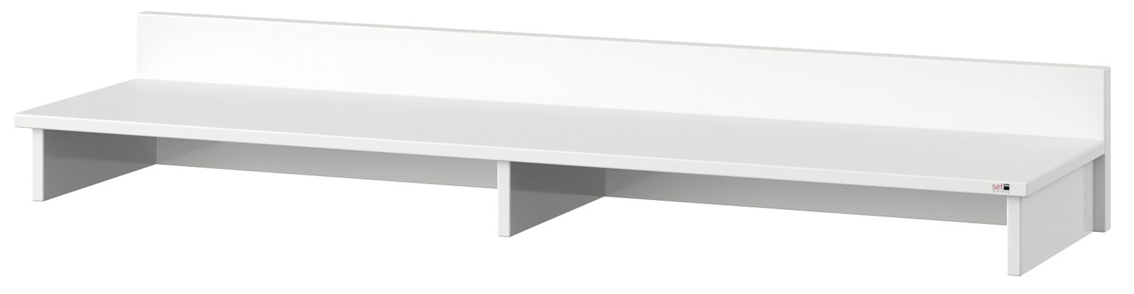 Weißer TV-Aufsatz mit zwei Fächern, seitliche Perspektive