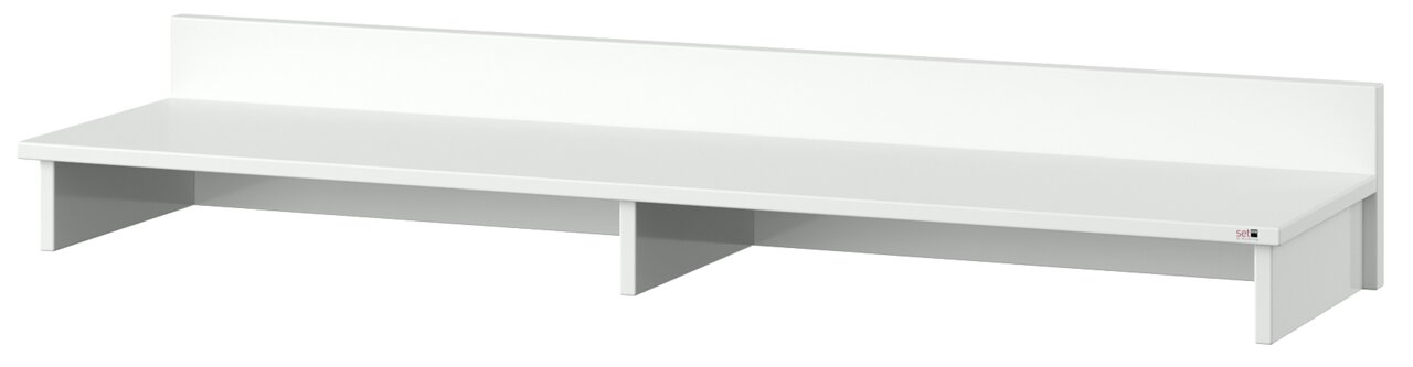 Weißer TV-Aufsatz mit zwei Fächern, seitliche Perspektive