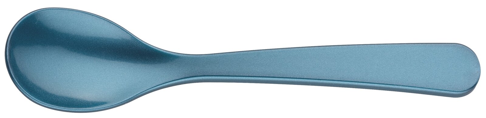 Blauer Eierlöffel aus Kunststoff, seitliche Ansicht