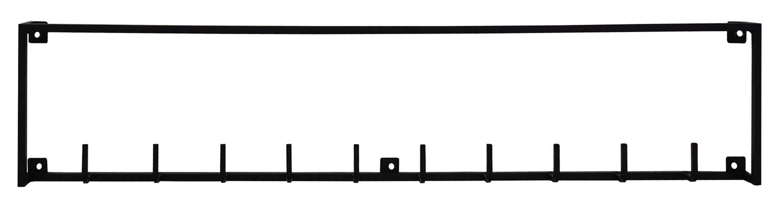 Schwarze Hakenleiste mit neun Haken, frontal abgebildet