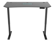 Moderner E-Gaming Tisch in schwarzer Farbe, frontal abgebildet mit ergonomischem Design und stabilen Beinen.