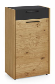 Moderner Schuhschrank aus Holz mit schwarzer Schublade, Frontalansicht