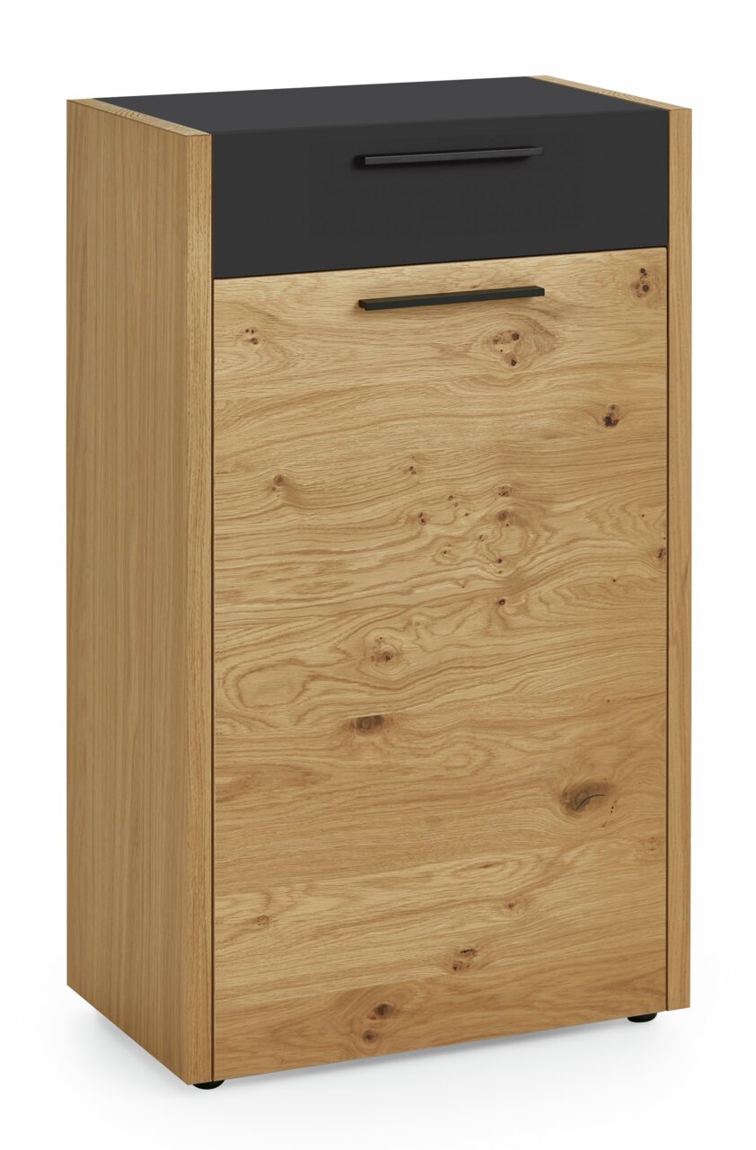 VOSS Schuhschrank LEVIO Moderner Schuhschrank aus Holz mit schwarzer Schublade, Frontalansicht