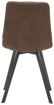 Rückansicht eines braunen Stuhls mit Metallbeinen