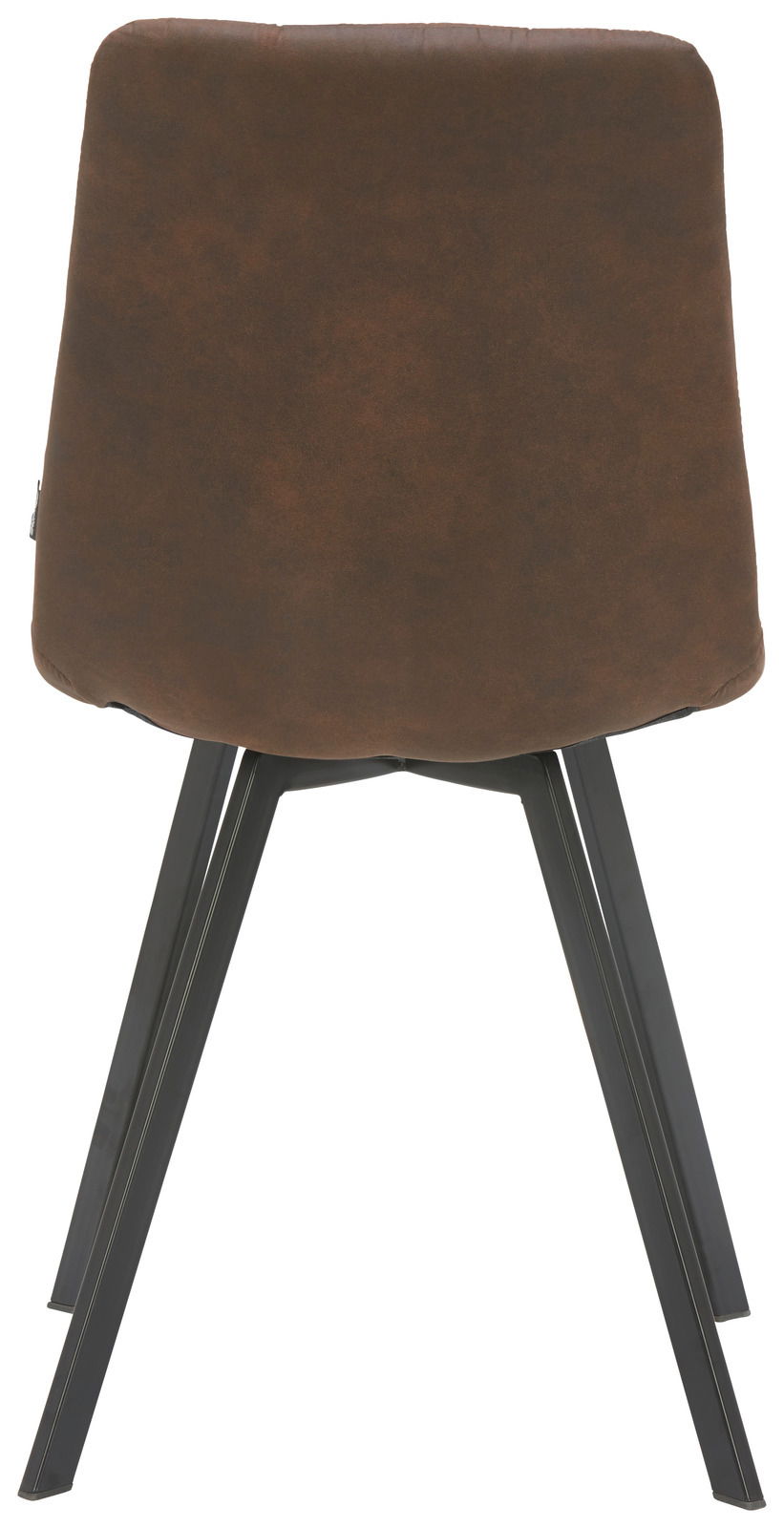 Rückansicht eines braunen Stuhls mit Metallbeinen