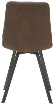 Rückansicht eines braunen Stuhls mit Metallbeinen