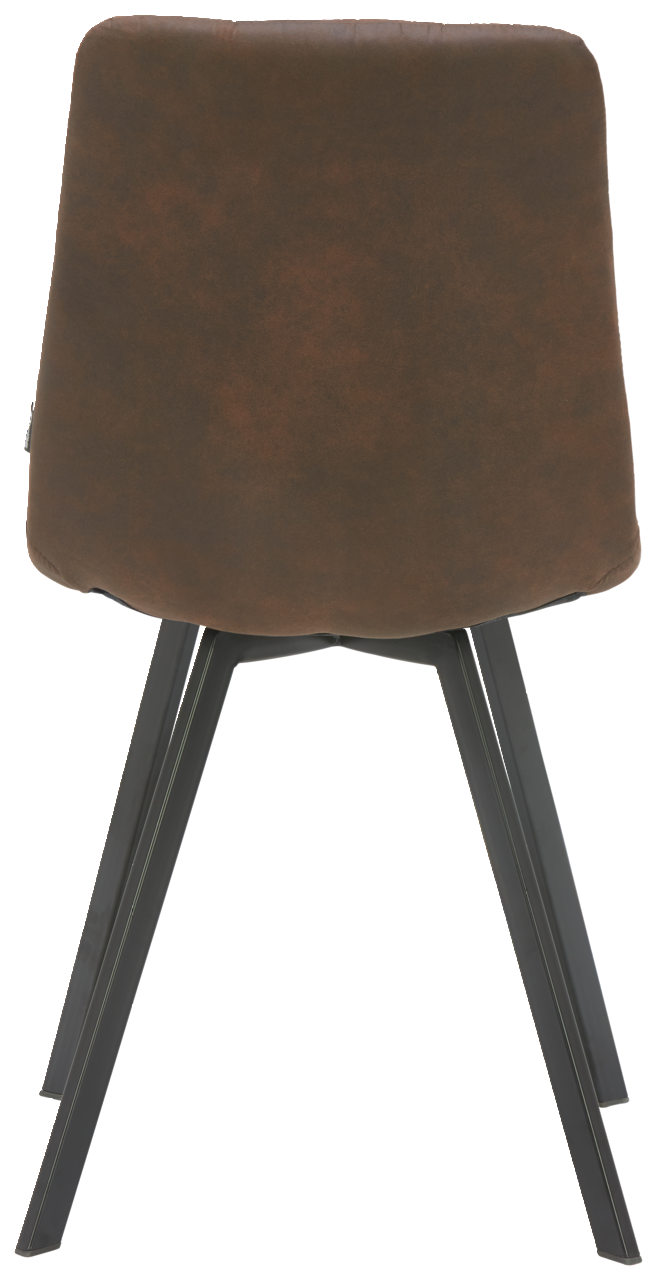 Rückansicht eines braunen Stuhls mit Metallbeinen