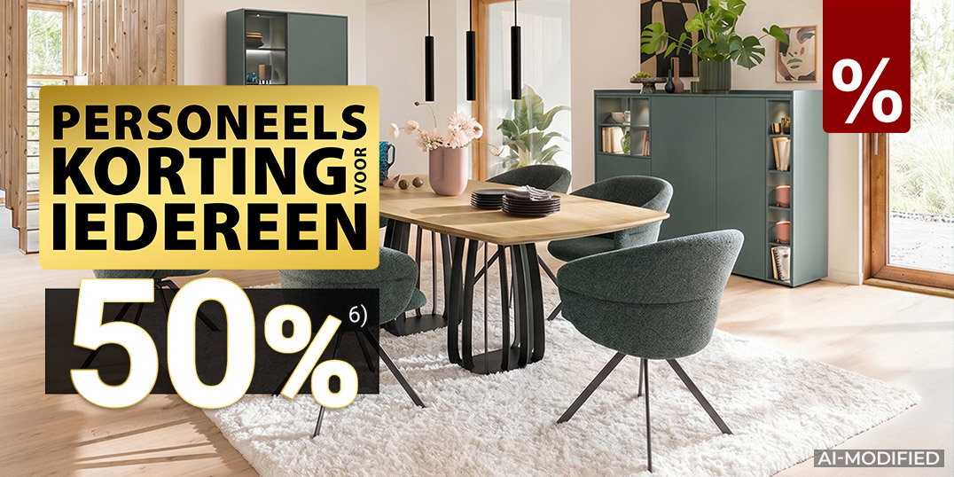Moderne eetkamer met design eettafel, groene draaibare eetkamerstoelen en stijlvolle vitrinekasten.
