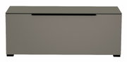 Frontansicht eines grauen TV-Lowboards mit schlichtem Design.
