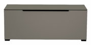 Frontansicht eines grauen TV-Lowboards mit schlichtem Design.