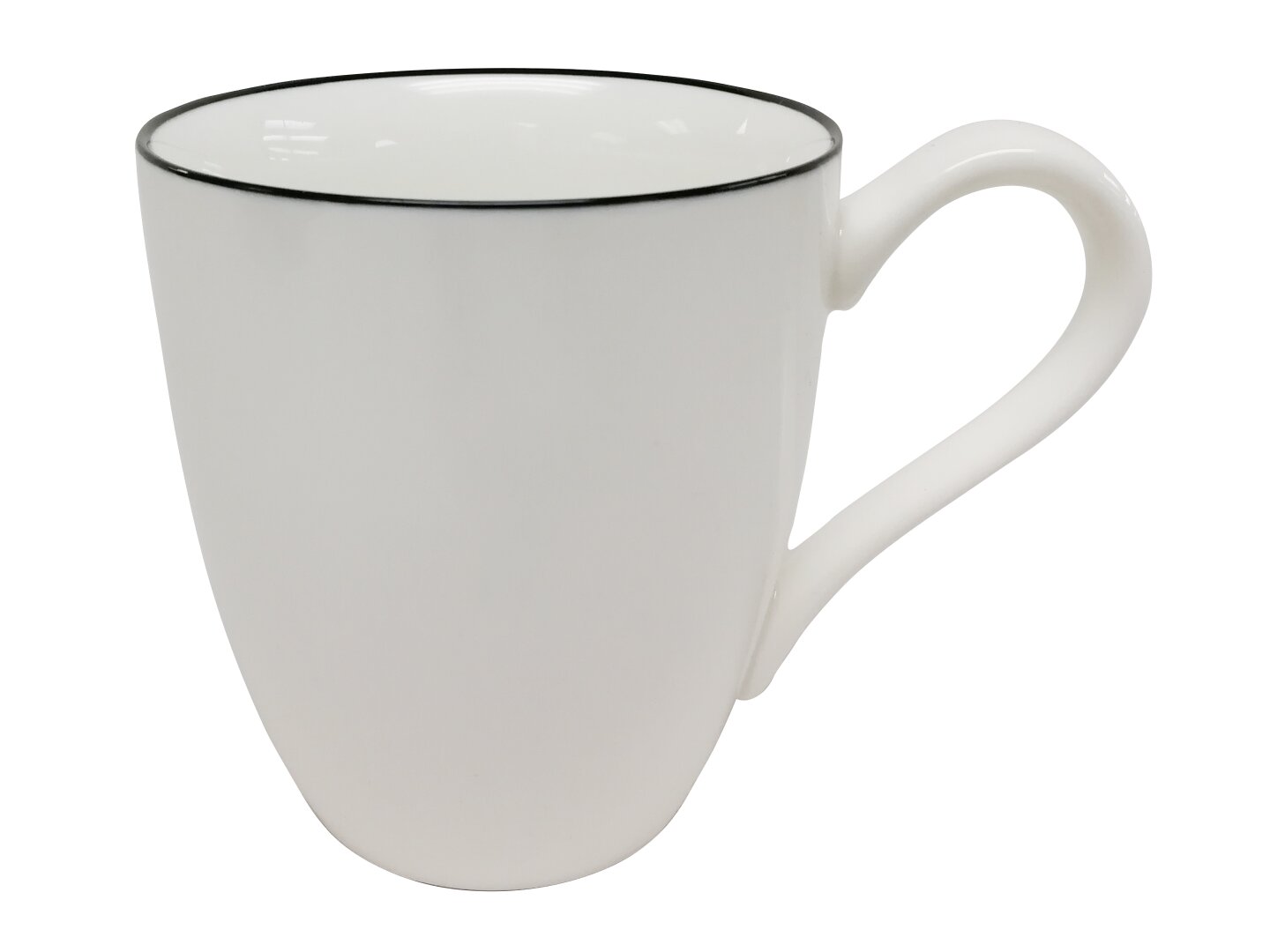 Novel Kaffeebecher Weißer Kaffeebecher mit schwarzem Rand, seitliche Perspektive