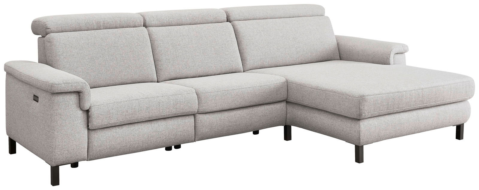 Graue Longchairkombination mit verstellbaren Kopfstützen, seitlicher Perspektive