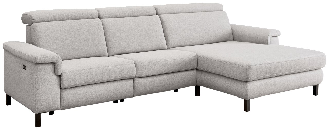 Graue Longchairkombination mit verstellbaren Kopfstützen, seitlicher Perspektive