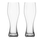Zwei Weizenbiergläser, 330ml, aus klarem Glas, frontalansicht.