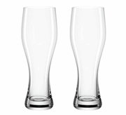 Zwei Weizenbiergläser, 330ml, aus klarem Glas, frontalansicht.