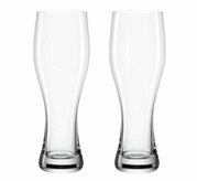 Zwei Weizenbiergläser, 330ml, aus klarem Glas, frontalansicht.