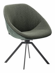 Moderne stoel met grijze stoffen bekleding en zwart metalen frame, zijaanzicht