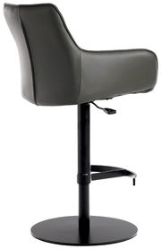 Moderner Barhocker Novel YUKI in seitlicher Ansicht mit schwarzem Gestell und dunkelgrauem Sitz.