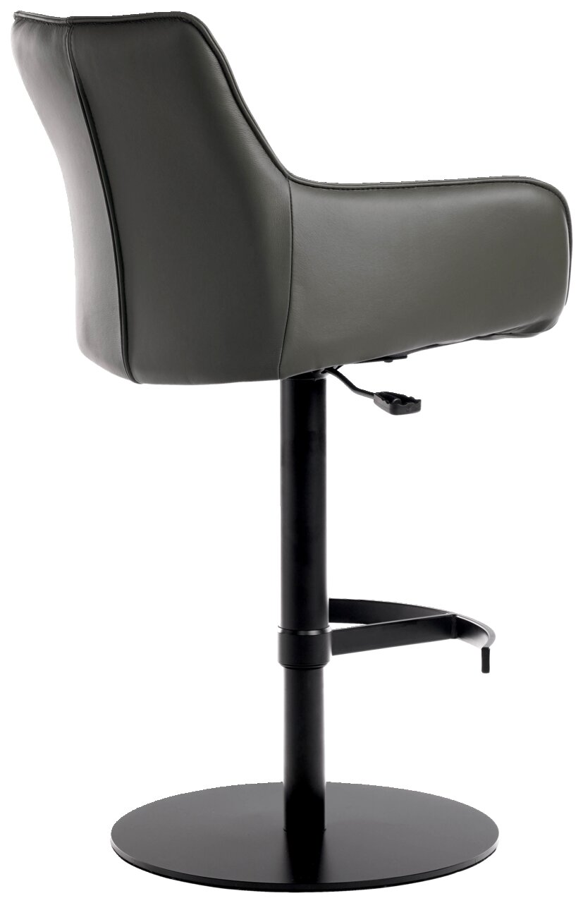 Moderner Barhocker Novel YUKI in seitlicher Ansicht mit schwarzem Gestell und dunkelgrauem Sitz.