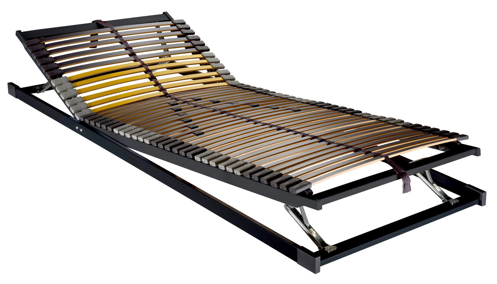 Federholzrahmen 90x200 KF in seitlicher Perspektive mit verstellbarem Kopf- und Fußteil