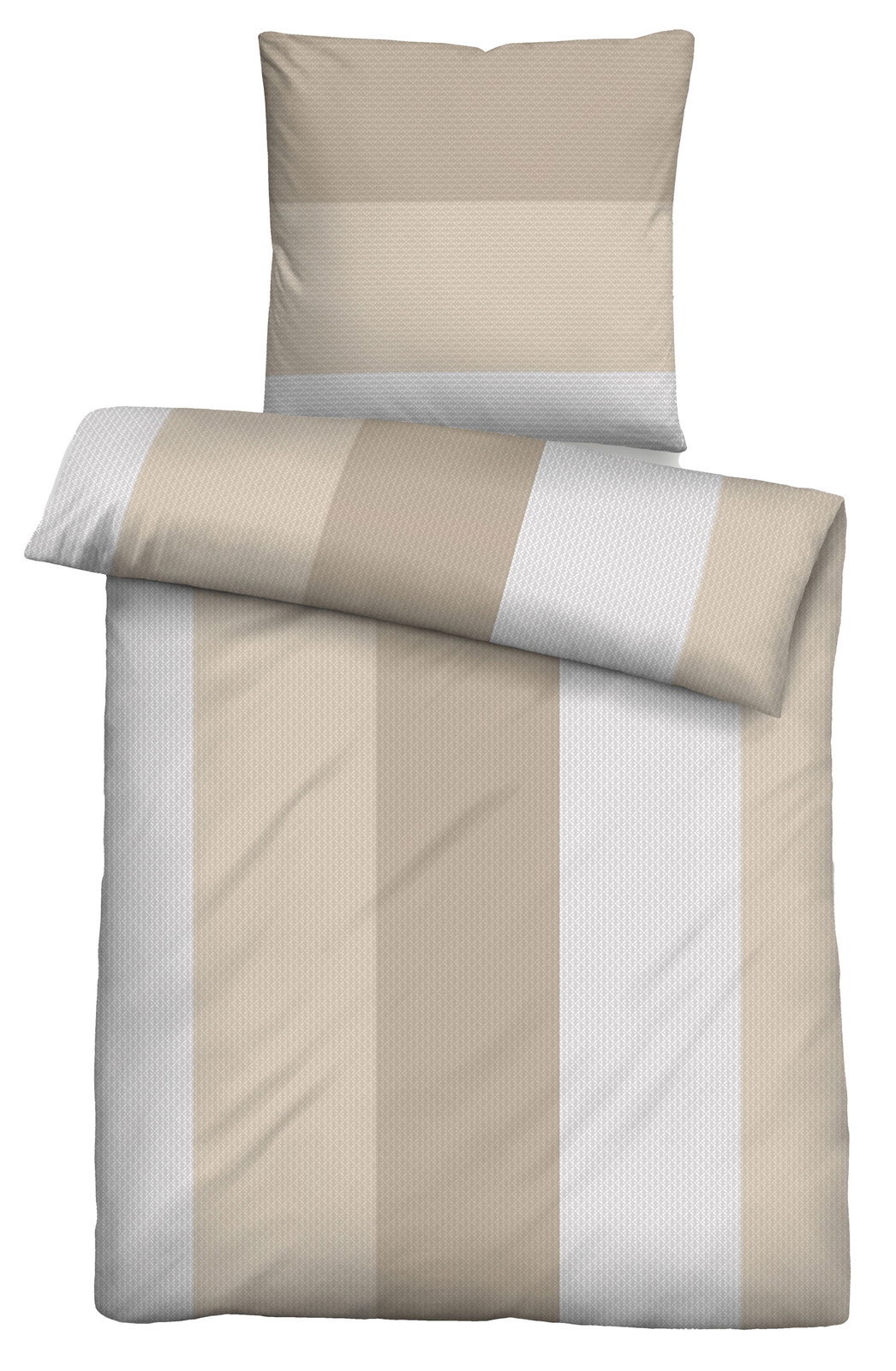 Bettwäsche-Set in Beige- und Weißtönen mit Streifenmuster, Ansicht von oben