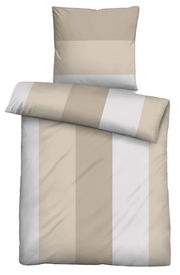 Bettwäsche-Set in Beige- und Weißtönen mit Streifenmuster, Ansicht von oben