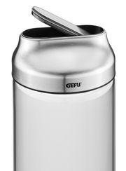 Vorratsdose aus Edelstahl mit geöffnetem Deckel, seitliche Perspektive