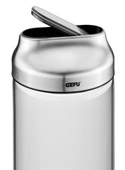 Vorratsdose aus Edelstahl mit geöffnetem Deckel, seitliche Perspektive