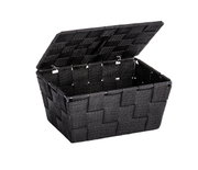 Schwarzer Badkorb mit Deckel, geöffnete Perspektive, geflochtenes Design