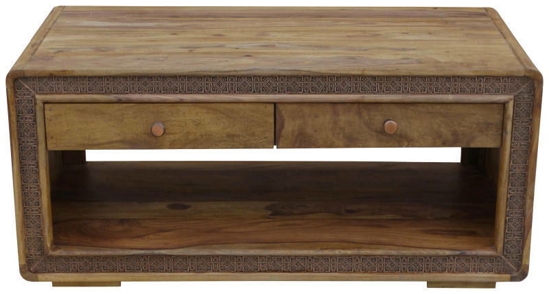 Landscape Couchtisch BARCELONA Rechteckiger Couchtisch aus Holz mit zwei Schubladen und offener Ablage, Frontalansicht