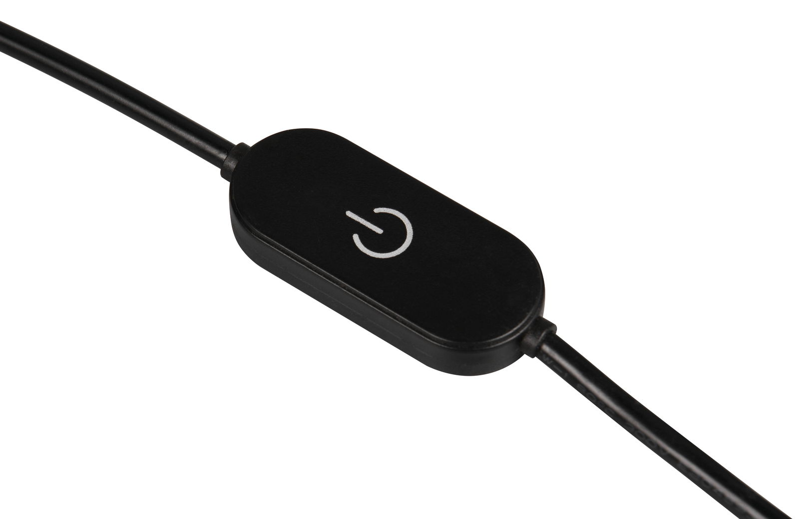 Trio Leuchten Tischleuchte ORBIT Nahaufnahme eines schwarzen Kabelschalters mit einem weißen Ein-/Ausschalt-Symbol