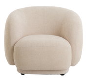 Beiger, gepolsterter Stuhl mit abgerundeten Ecken, Vorderansicht